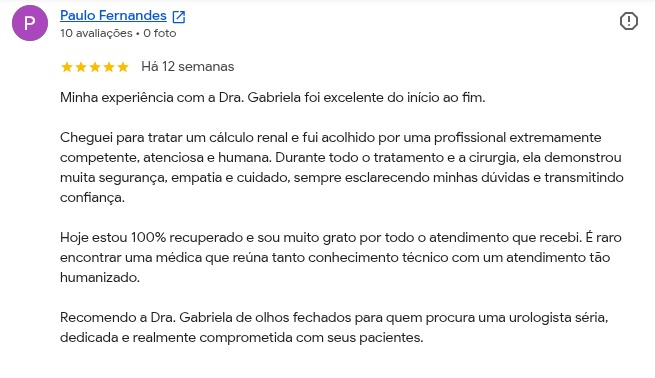 Depoimento de Paulo Fernandes sobre o atendimento da Dra. Gabriela Dadalt